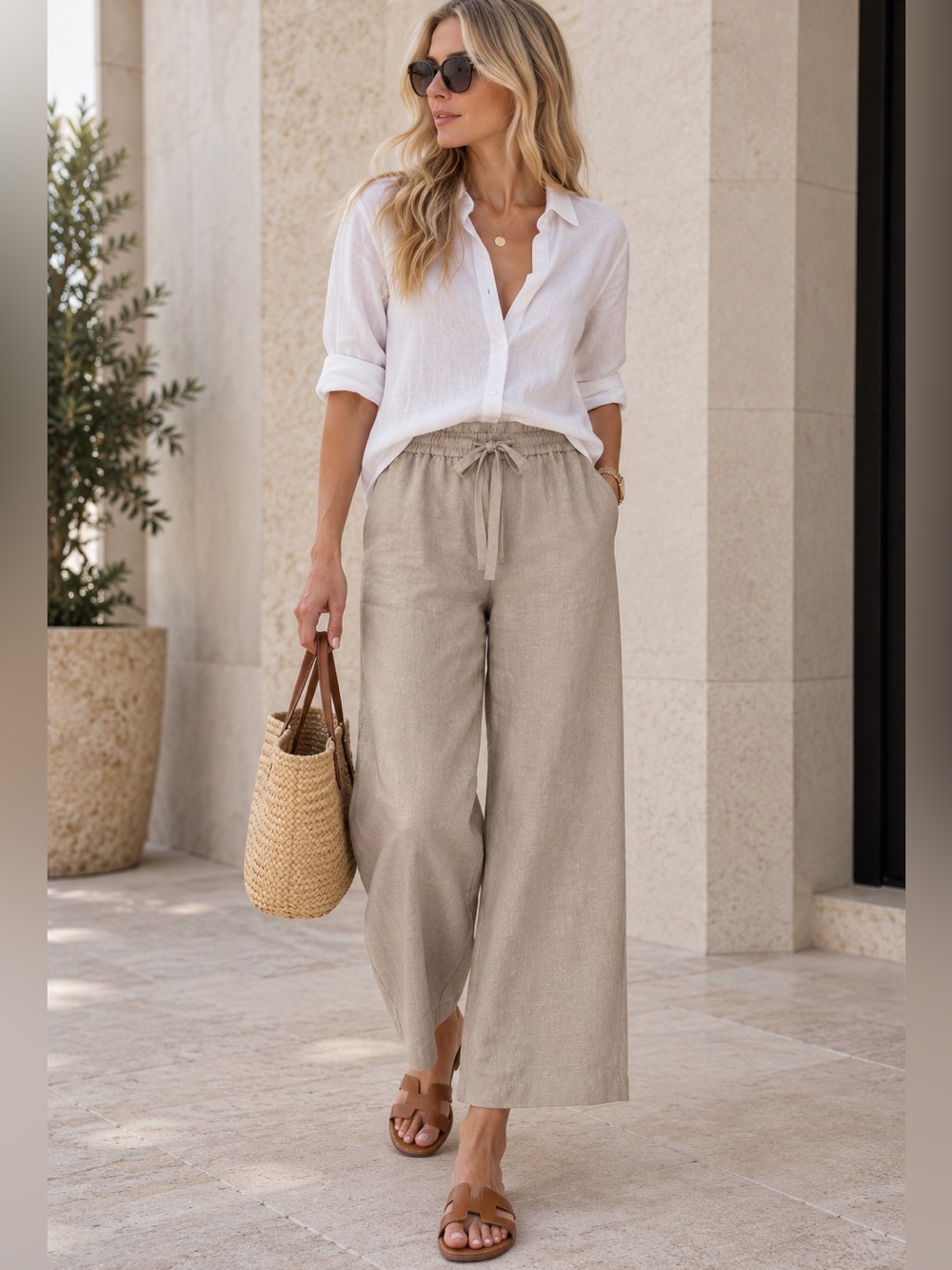 J. Crew Linen Drawstring Chinos in Light Taupe